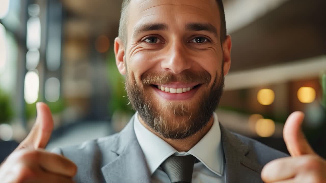 Smiling businessman giving thumbs up
