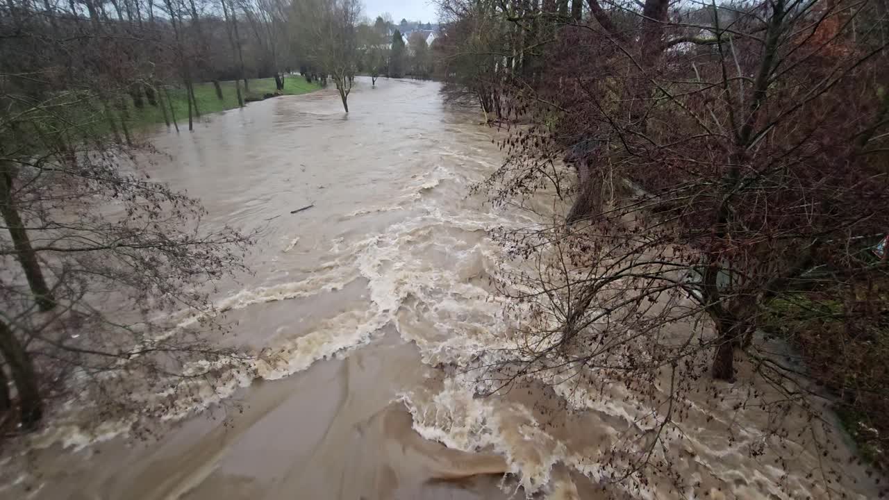 Massive natural event A raging river after intense rain in Menden Sauerland