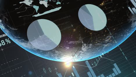 animation of statistics and financial data processing over globe