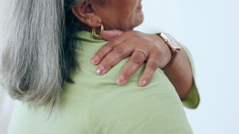 senior, woman or massage shoulder for pain