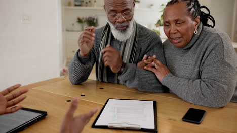senior couple, lawyer and signing in retirement