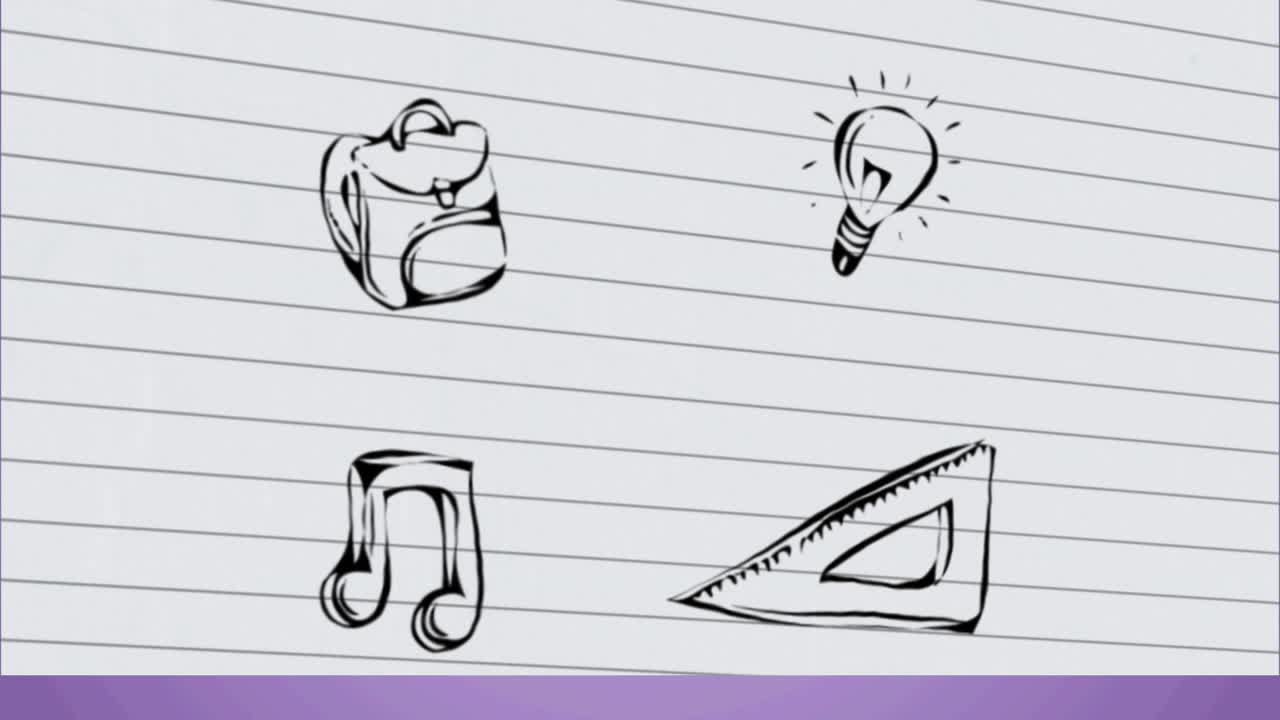 Animation of school items icons on white background