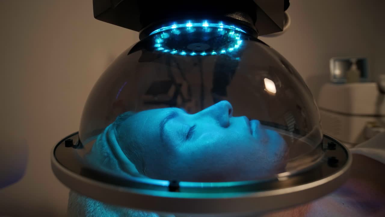 tratamiento de terapia facial con luz en la clínica de cosmetología moderna. cuidado profesional de la piel, hidratación, rejuvenecimiento. cosmetología de hardware
