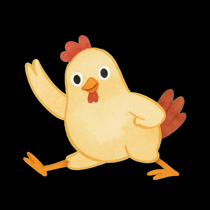 Lindo pollo animado estirándose y saludando