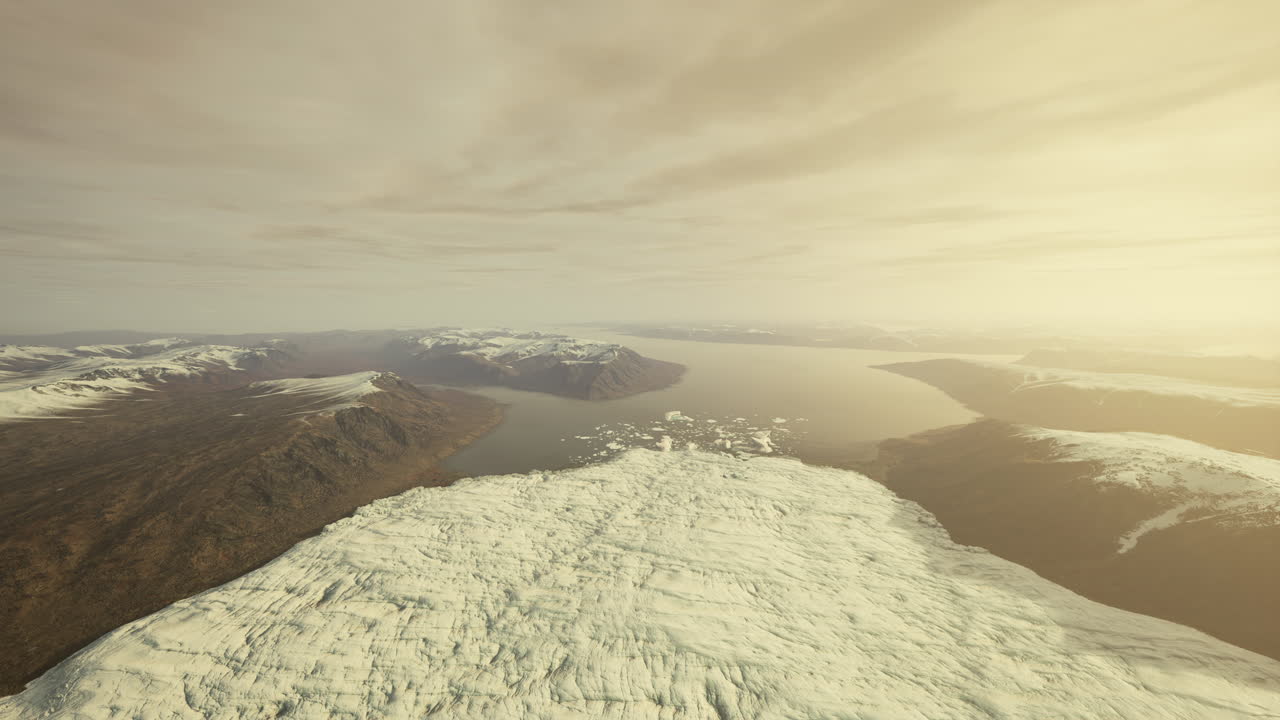 vista aérea de un glaciar en un paisaje ártico montañoso