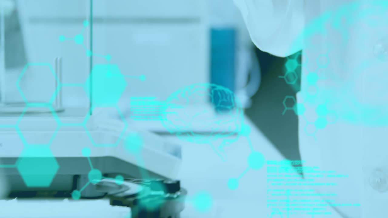 Animation of scientific data processing over caucasian male scientist