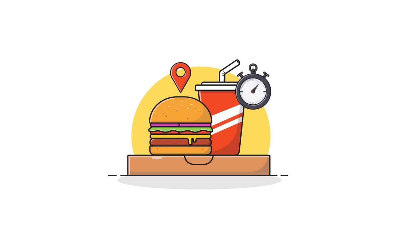 Animated Fast Food Delivery Concept with Burger and Drink