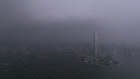 heavy-thunderstorm-and-lighting-striking-near-ICC,-Hong-Kong