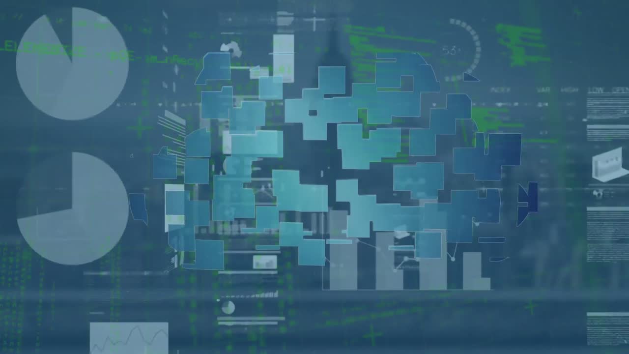 Animation of data processing and cloud icon over cityscape