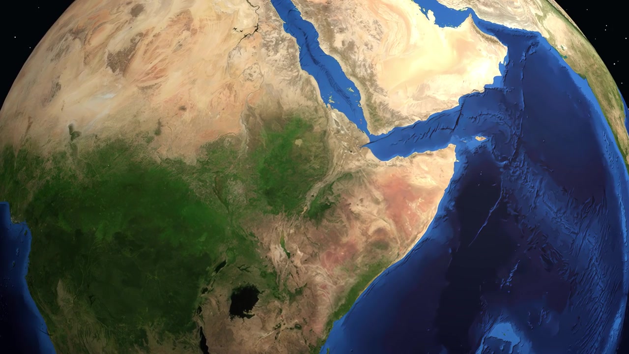 Digitální animace se přibližuje z vesmíru na značku mapy nad Addis Abebou v Etiopii.