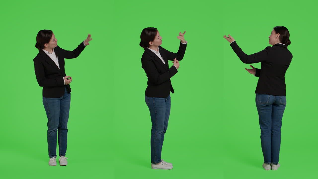 Businesswoman giving presentation on green screen