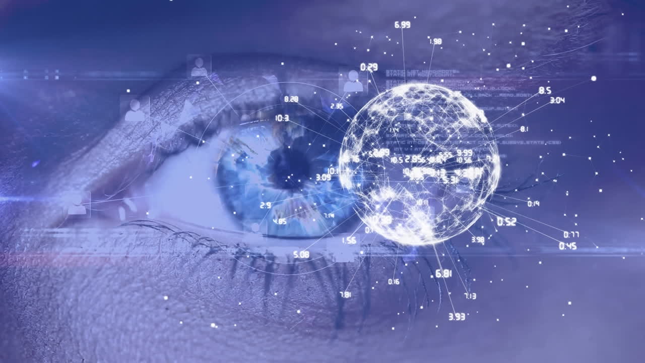 animación de la red de conexiones sobre el ojo y el globo.