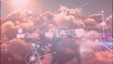 Animation-Des-Netzwerks-Von-Verbindungen-Mit-Symbolen-über-Wolken