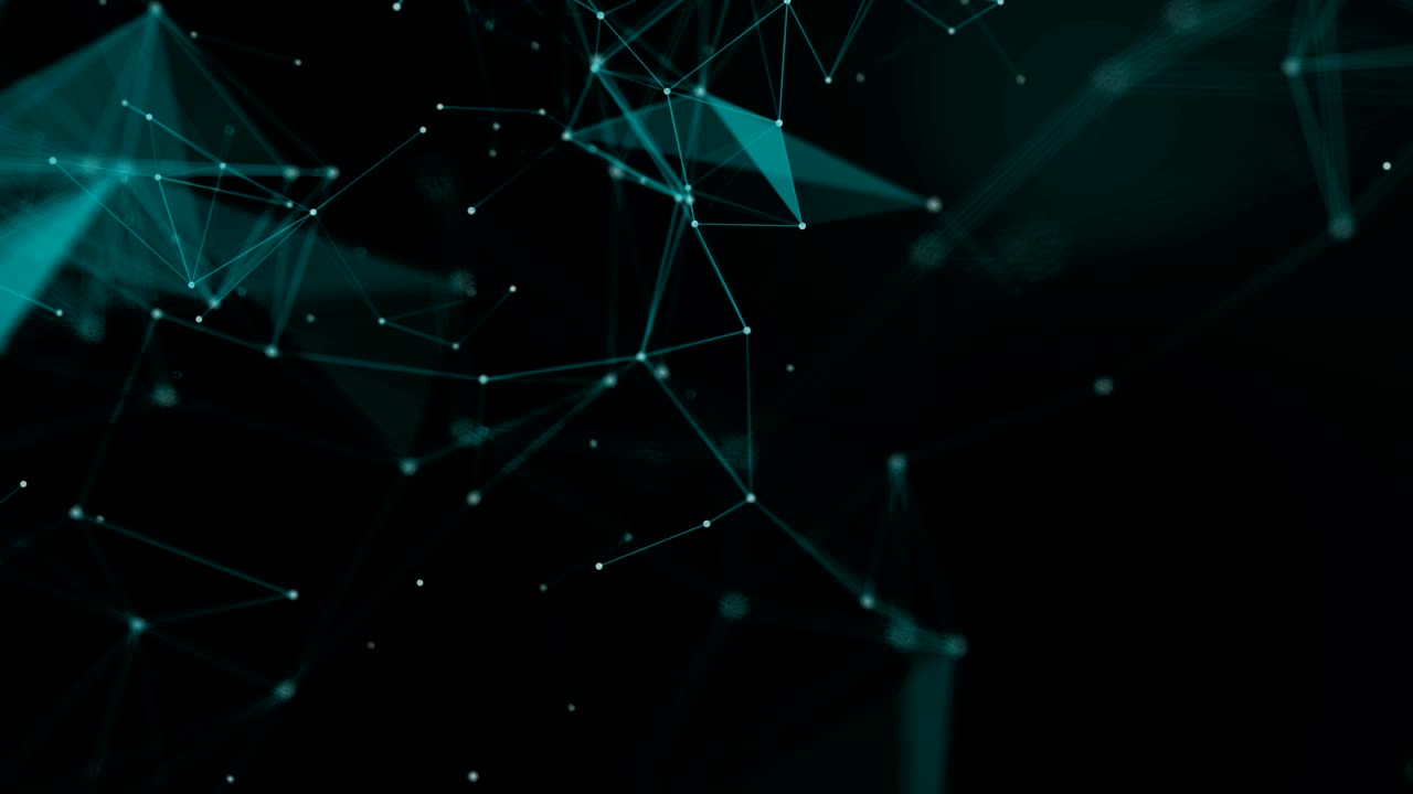 4K Abstract web background. polygon lines and dots moving randomly on dark gray/black background. Seamless loop.