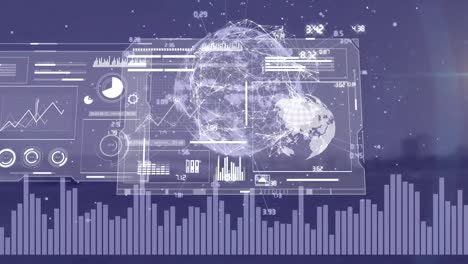 Animation-Der-Datenverarbeitung-Und-Globus-über-Dem-Flughafen