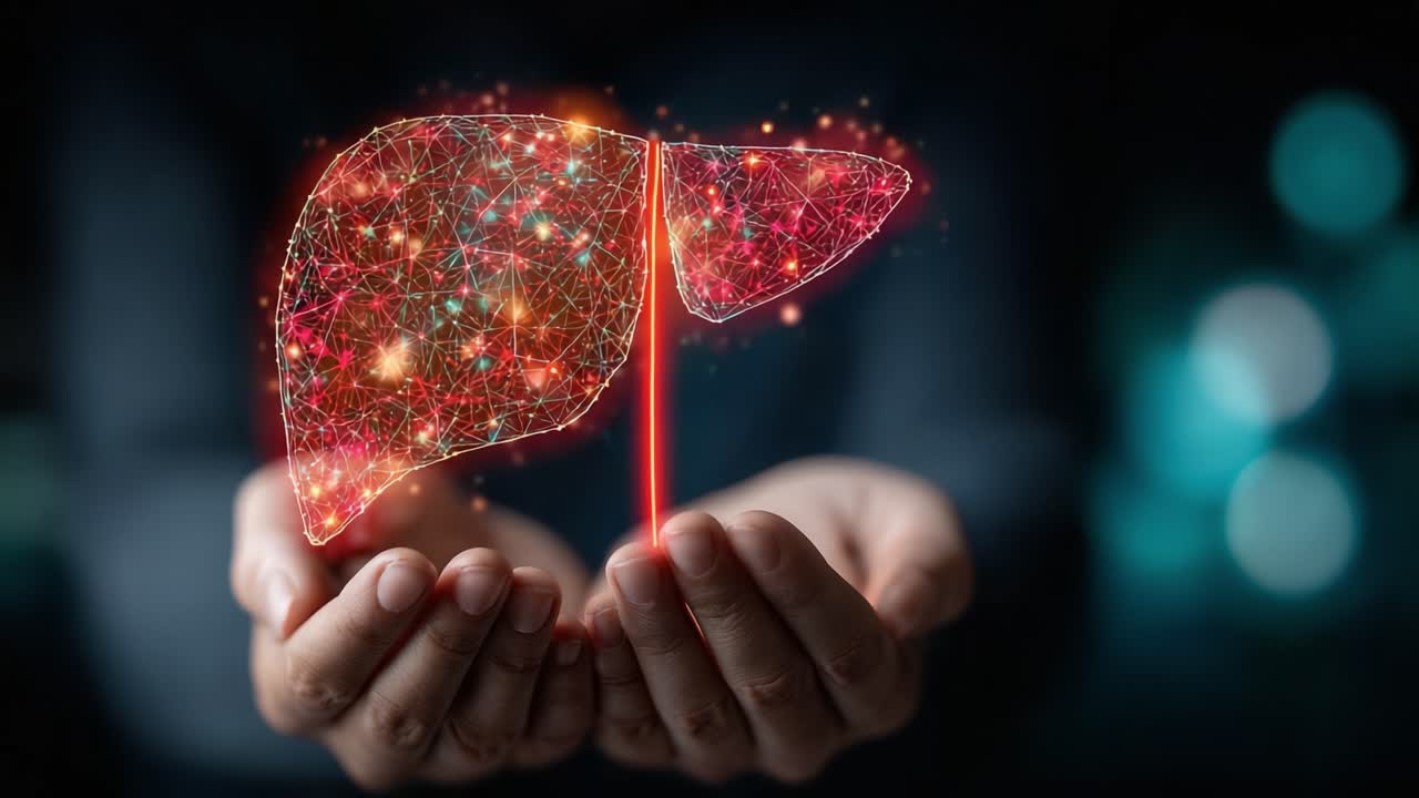 A Stunning Visualization of the Liver, Symbolizing Health and Transformation Through Innovative Digital Art and Science Representation in Healthcare Contexts