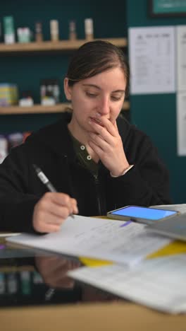 woman concentrating on work or study