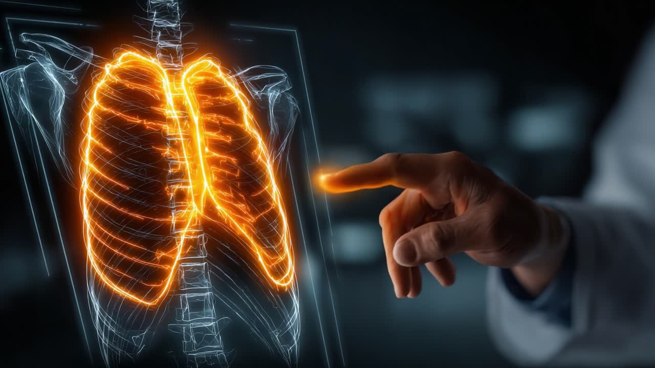 Visualizzazione dettagliata dei polmoni con strutture evidenziate, che mette in luce analisi mediche e approfondimenti sulla salute attraverso l'uso di tecnologia di imaging avanzata.
