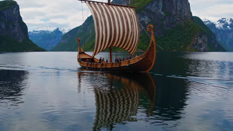 viking longship in a norwegian fjord