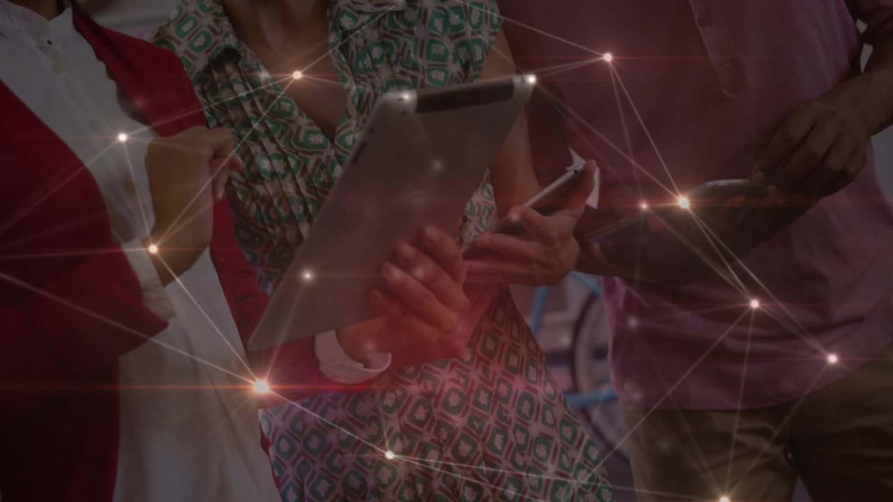 Animation of network of connections over diverse male and female coworkers in office