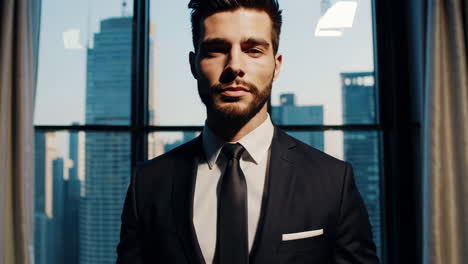 businessman profile view at window