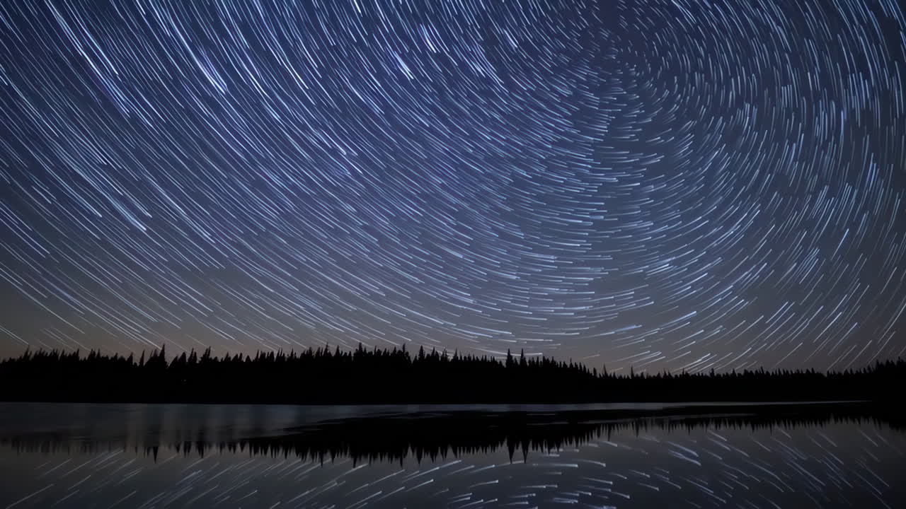 Star Trails Over a Calm Lake