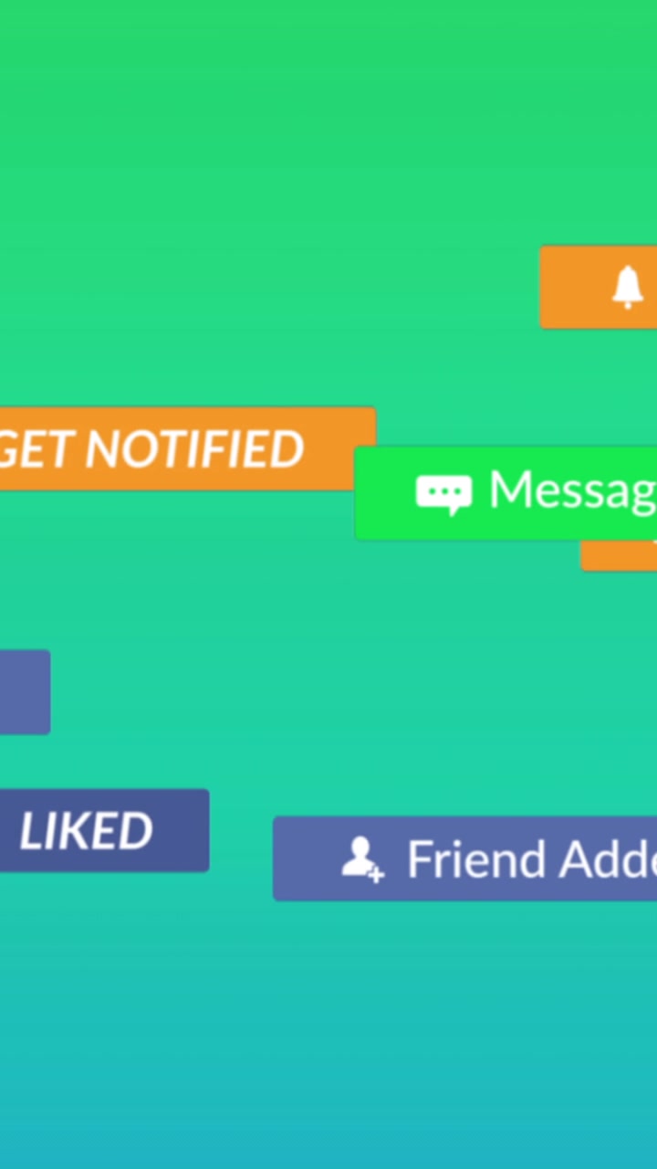 Animation of social media icons and text over green to blue background
