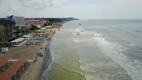 aerial view of the luxury resort. beach with tourists, sun loungers and umbrellas