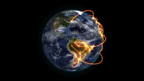 animated earth with orange links and clouds rotates, image from nasa.org, no stars.