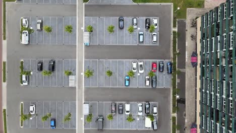 aerial top view of parking lot in a clean city center