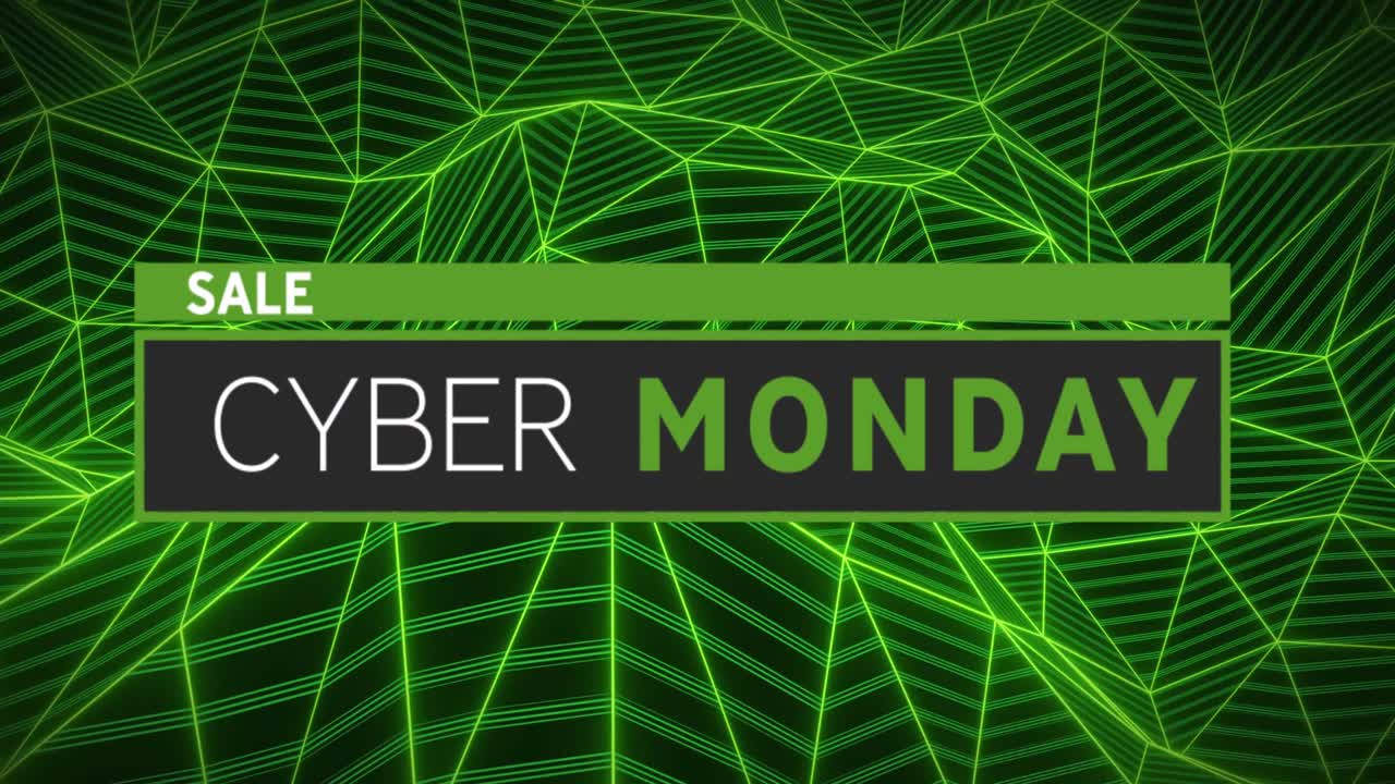 Animation of cyber monday text and shapes over black background