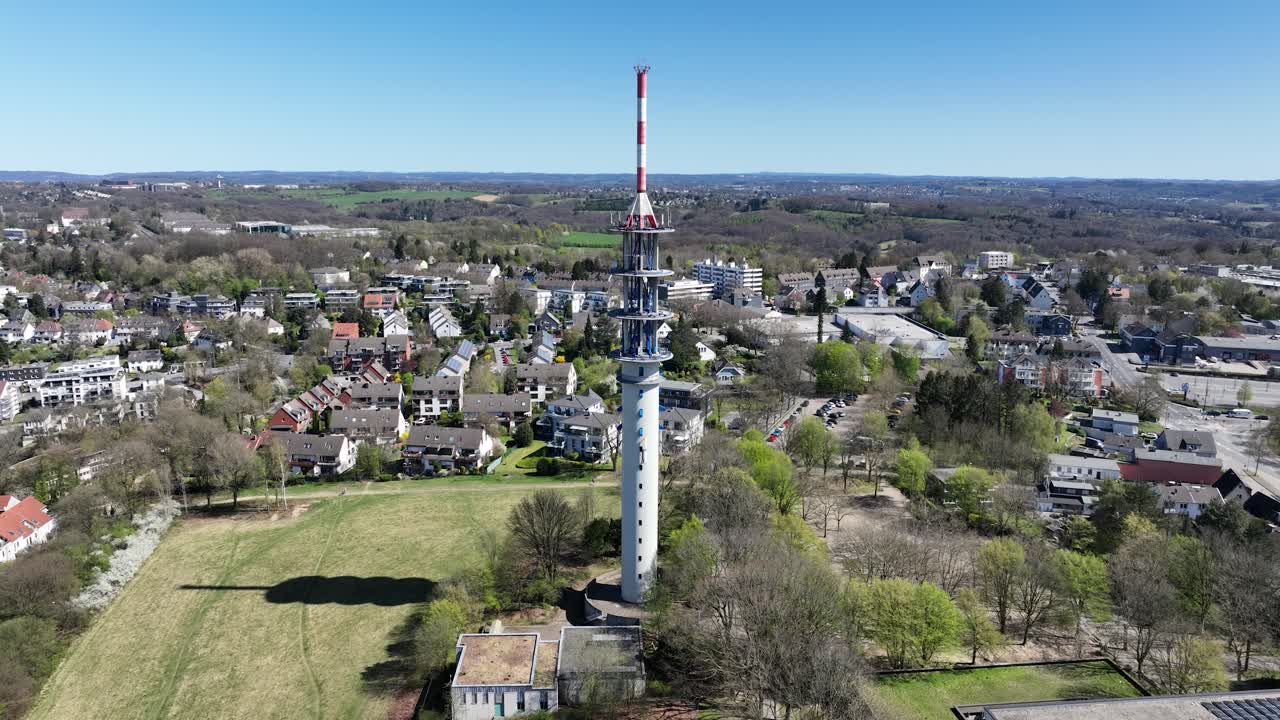 broadcasting tower in Wuppertal, Germany. telecommunications, wifi, 4G,5G Aerial view.