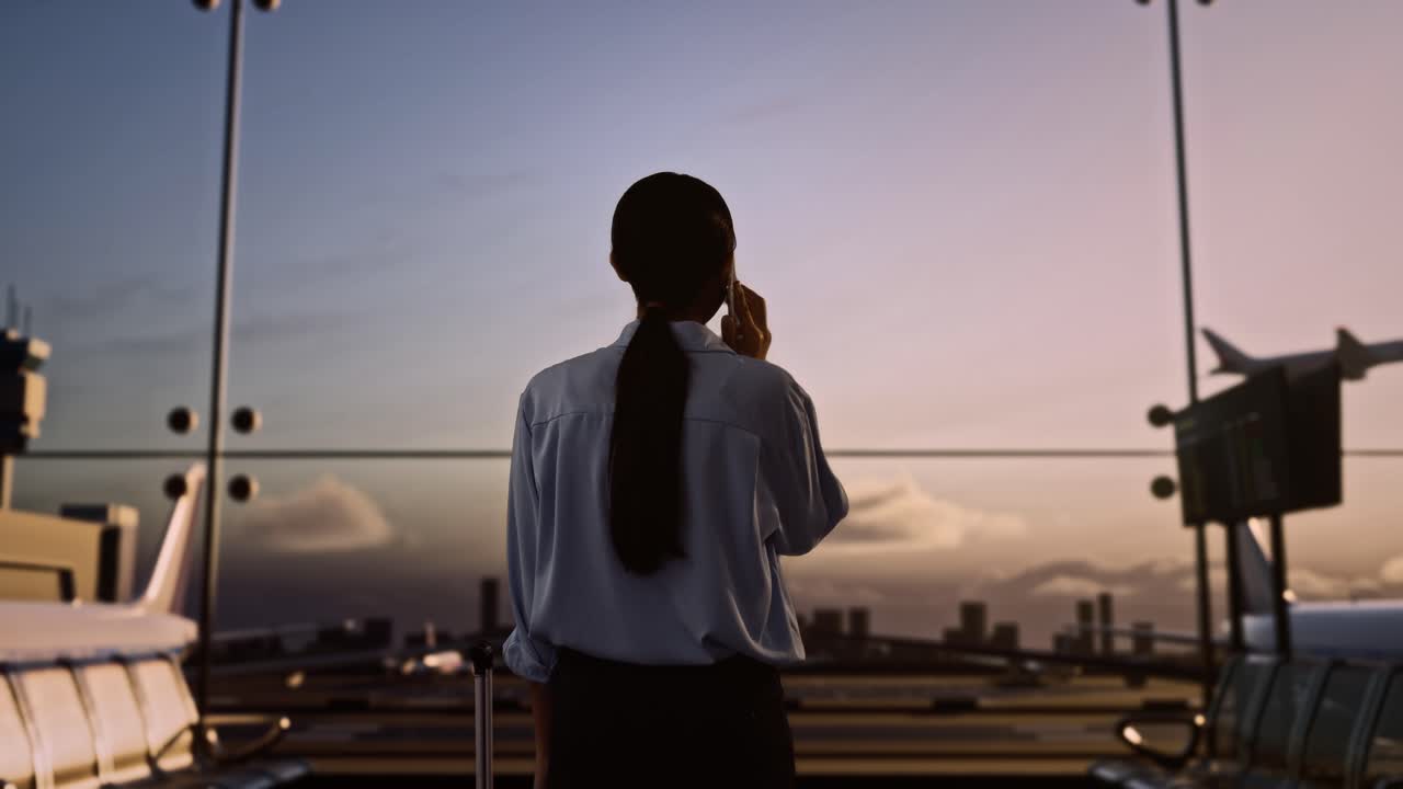 공항에서 비행기를 기다리는 여자