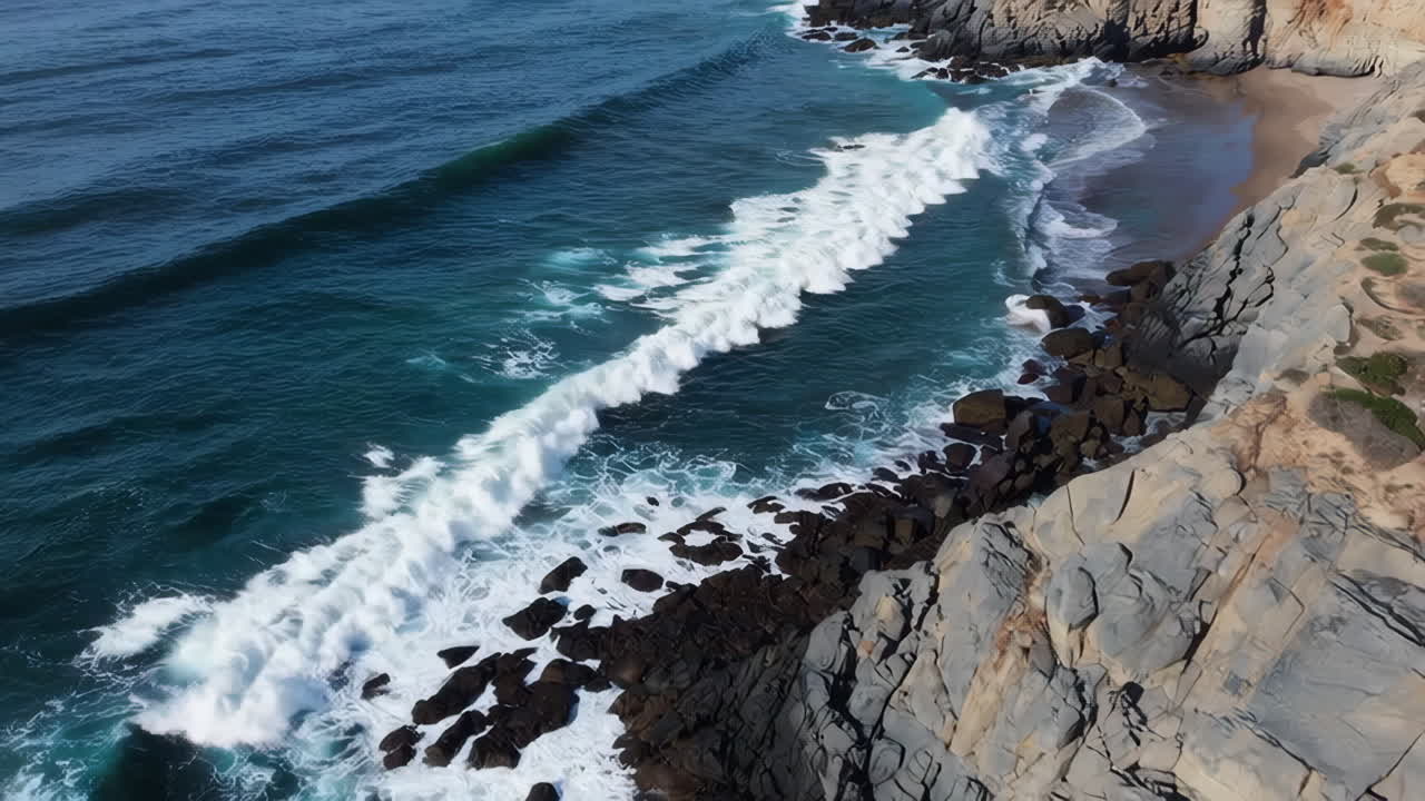 las olas costeras chocando contra la orilla rocosa