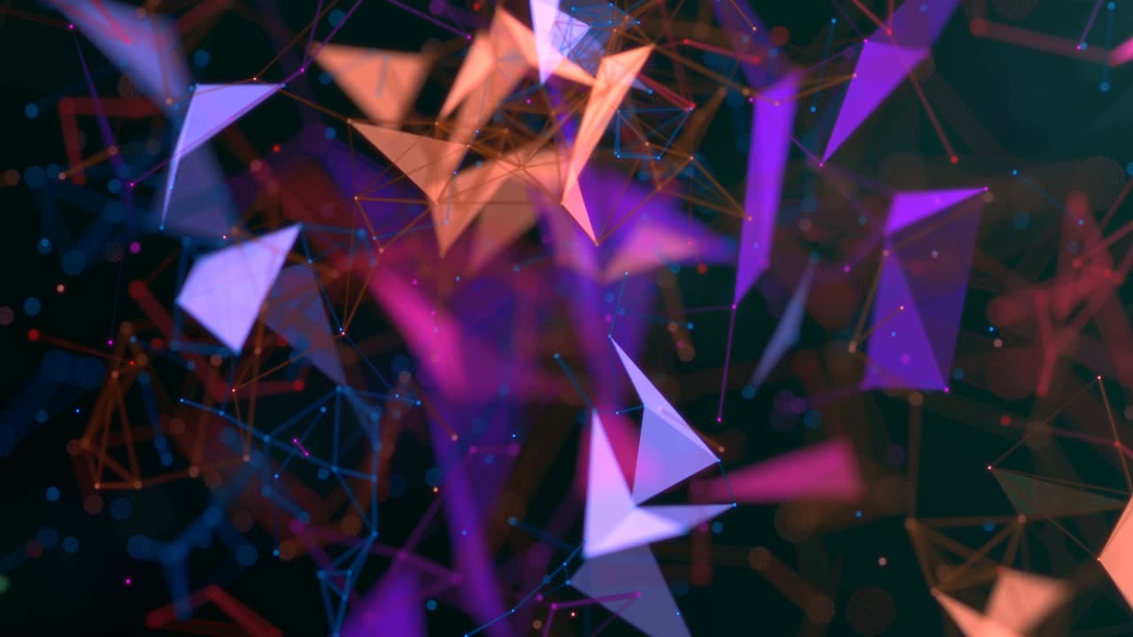 cambio de colores plexo fondo, plexo de líneas abstractas, triángulos y puntos. 4k animaciones de bucle sin costuras. video de stock
