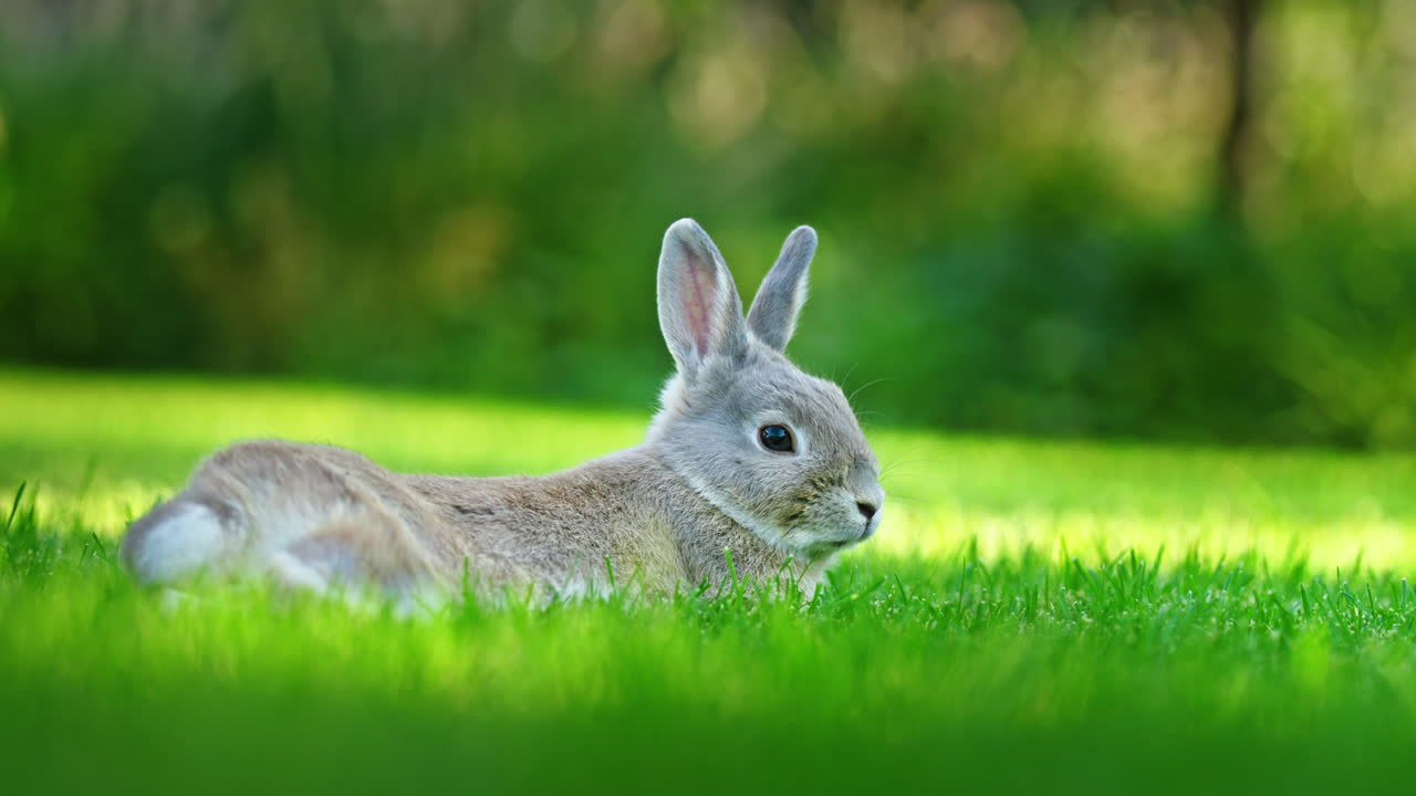 초원 에 있는 회색 토끼