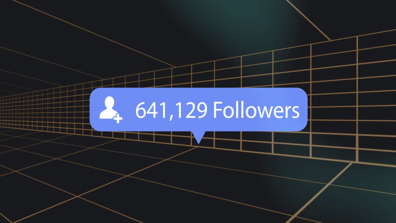 Blue follower badge sliding in from left, revealing icon and counting up, showing follower growth