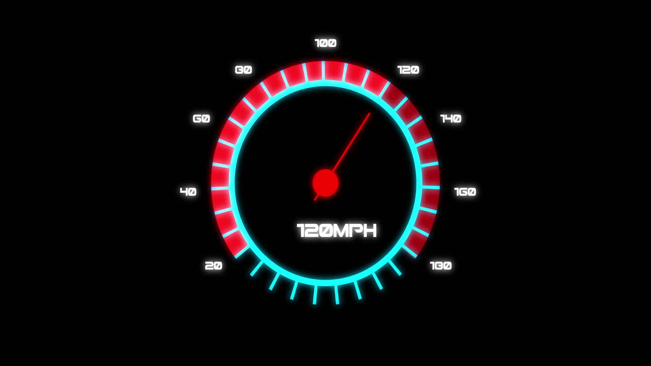 검은색 바탕에 있는 자동차 속도계의 애니메이션
