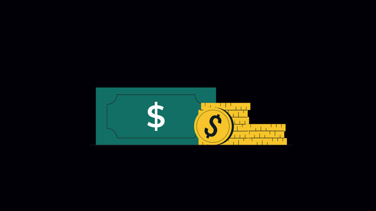 Animated Dollar Bill with Stacking Gold Coins