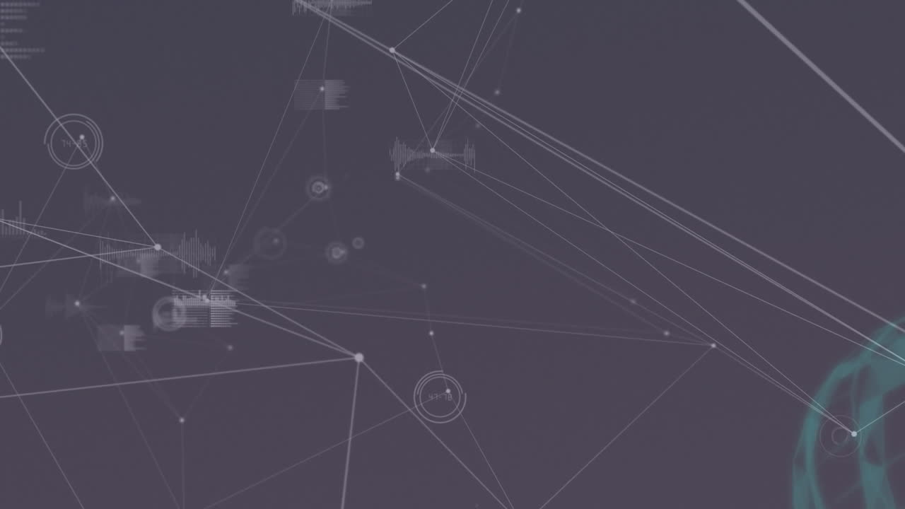 Animation of network of connections with glowing spots over grey background