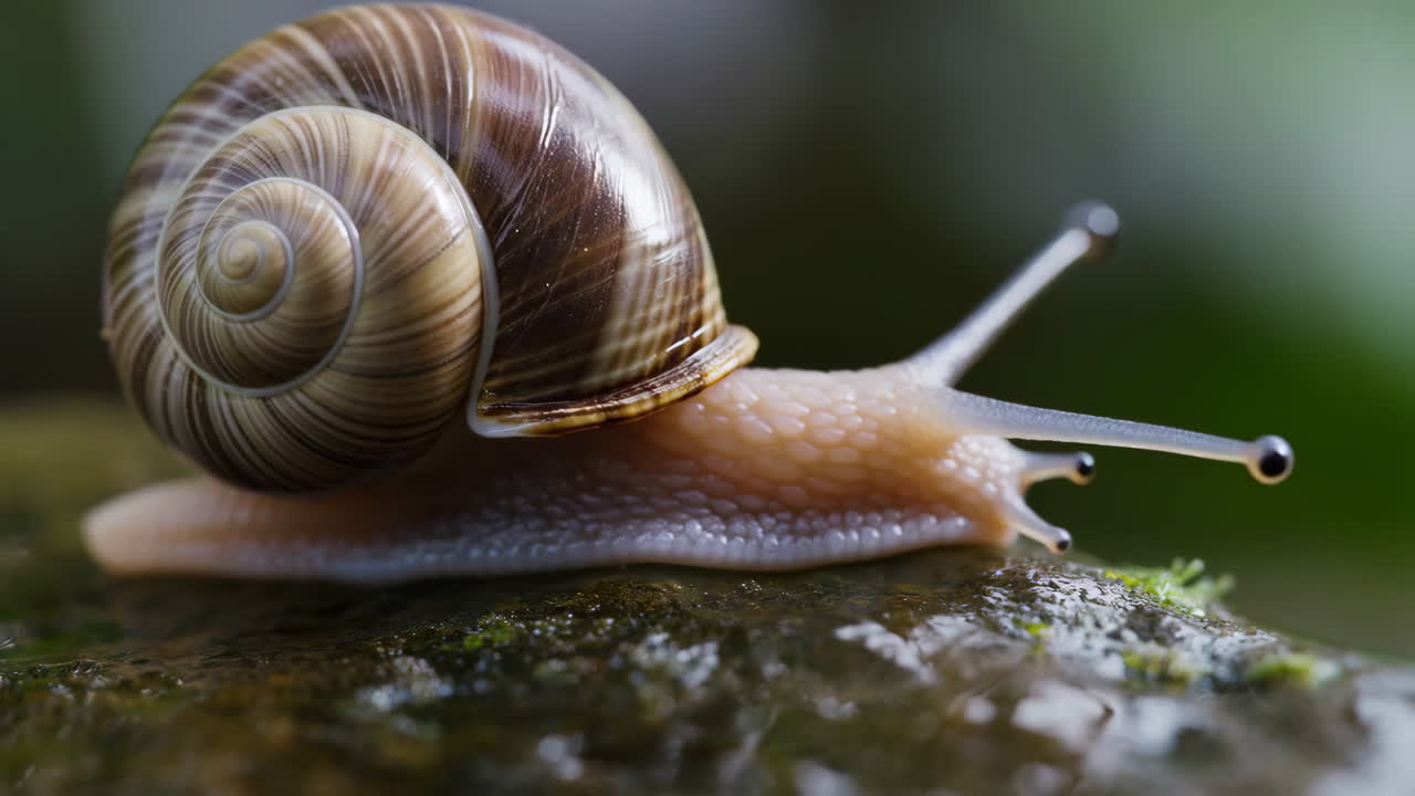 Close-up of a Snail on a Mossy Surface