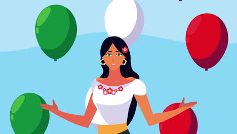 mujer con ropa tradicional mexicana con globos