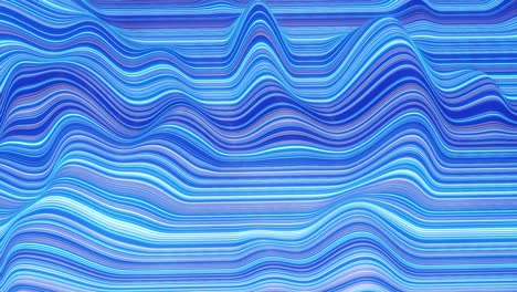hermoso fondo abstracto de ondas en la superficie, gradientes de color, líneas extrudidas como superficie de tela a rayas con pliegues o ondas en líquido. bucle 4k. líneas de brillo. azul 4