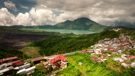 Scenic-aerial-view-of-Kintamani-village-on-caldera-wall-of-the-Mount-Batur-Bali