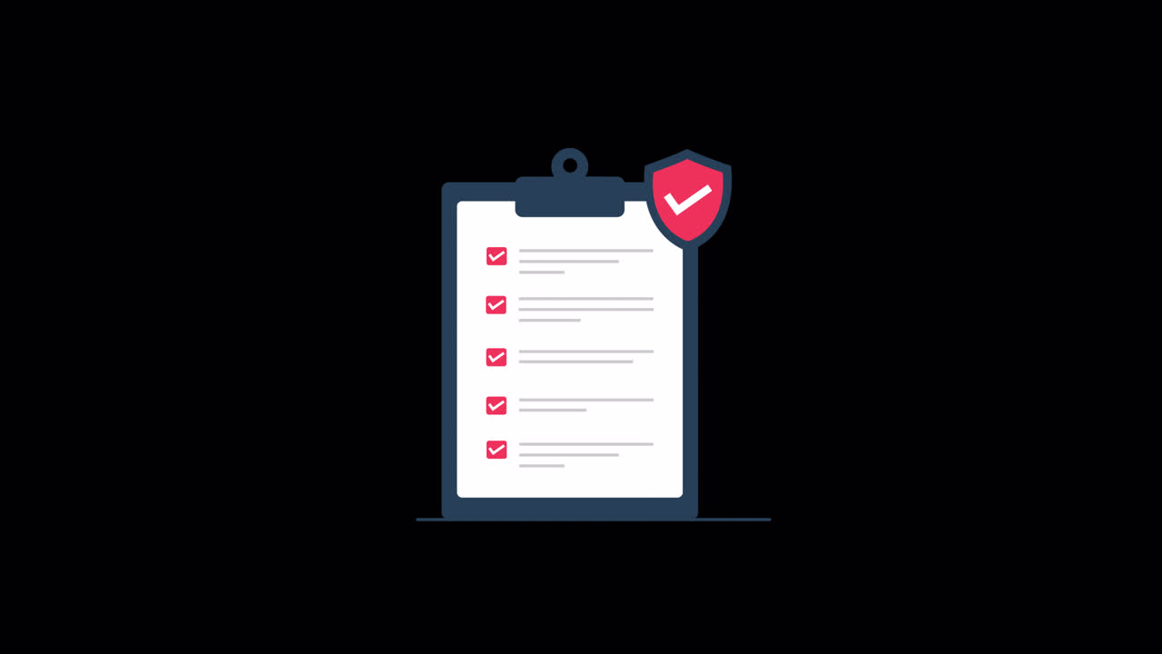 Animated Checklist on Clipboard with Security Shield