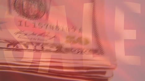 animación de billetes de dólares estadounidenses y texto de venta