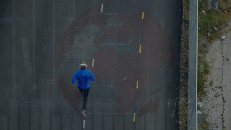 animation of financial data processing over man running on street