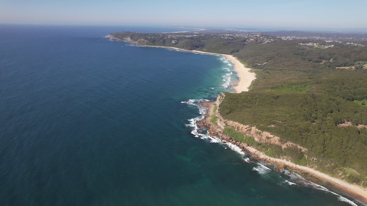 Little Redhead Point With Dudley Beach In New South Wales, Australia - Aerial Panoramic