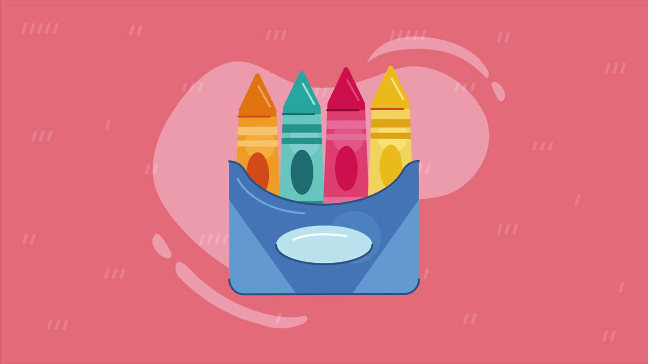 caja de lápices de colores suministros escolares animación