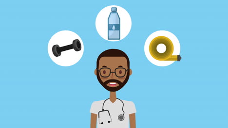 professional doctor with healthy lifestyle animation